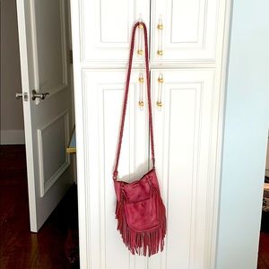 Purple fringe leather bucket hobo festival messenger purse